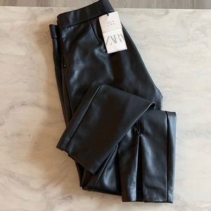 ZARA HIGH-WAIST LONG FAUX LEATHER LEGGINGS BLACK